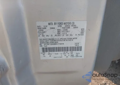 2008 Ford F-150 Stx/Xl/Xlt z USA, uszkodzony, nr VIN 1FTRF12W88KC74916